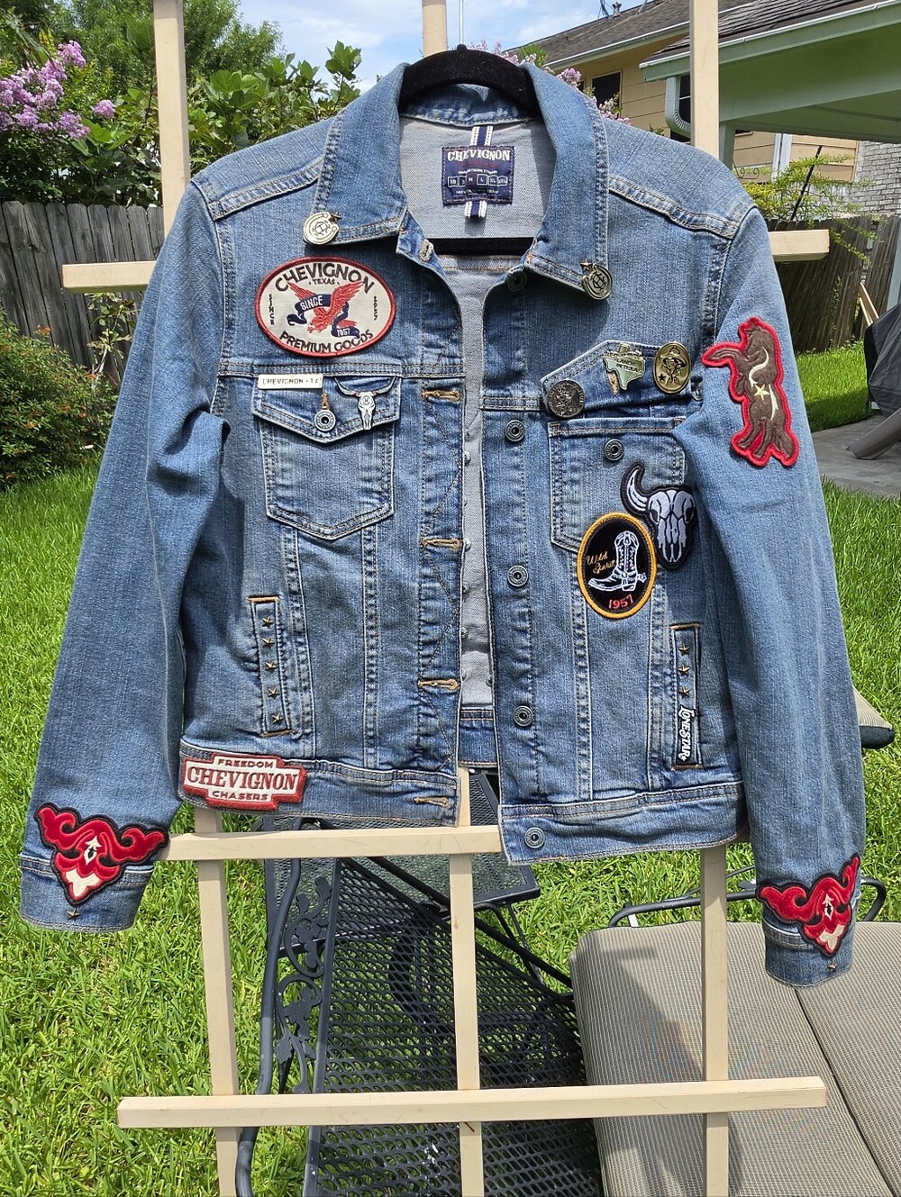 Chevignon brand denim jacket customization Embroidered Texas Patches & Pins M